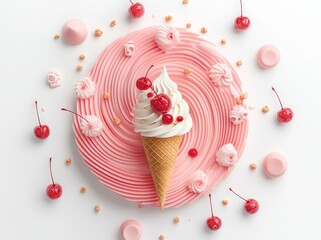 Aufkleber - Stunning vanilla ice cream cone decorated with a crown and surrounded by battered cream