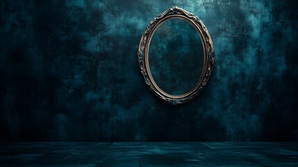Poster - A conceptual image of a mirror that reflects nothing but darkness with ample copyspace for creatives to overlay text graphics or other visual elements  The mirror represents the void the unknown