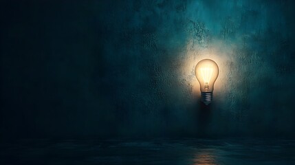 Poster - Solitary Illumination A single glowing light bulb shining brightly in a dark empty room symbolizing the spark of creativity innovation and potential waiting to be unlocked within the mind