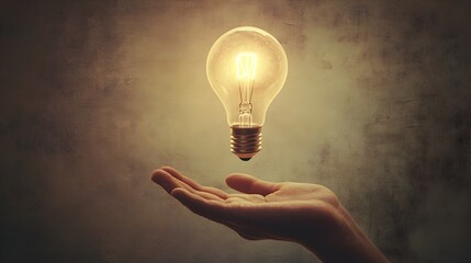 Poster - Illuminating Potential A Conceptual Image of a Floating Light Bulb Above a Guiding Hand Symbolizing Creativity Innovation and the Power of Ideas to Inspire and Transform