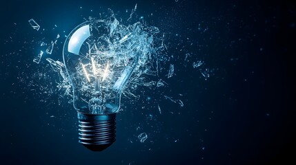 Poster - Shattered Illumination A Conceptual Depiction of Resilient Creativity Shining Through Adversity  A broken light bulb with light still radiating from within