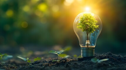 Poster - conceptual image depicting a light bulb with a small tree growing inside symbolizing sustainable ene