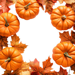 Wall Mural - Autumn Pumpkins and Leaves Frame Background
