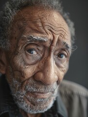 Aufkleber - An elderly man with deep-set wrinkles and expressive eyes reflects wisdom and calmness, embodying the richness of his life journey in this captivating portrait. Generative AI