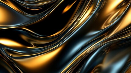 Wall Mural - A swirl of dark gold and black curves with a touch of light gold in a smooth, abstract design displaying ultrafine details and circular patterns.