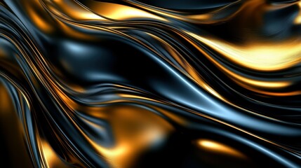 Wall Mural - A swirl of dark gold and black curves with a touch of light gold in a smooth, abstract design displaying ultrafine details and circular patterns.