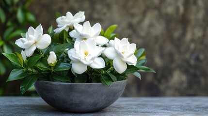 Sticker - White Gardenia Blooms in a Grey Pot