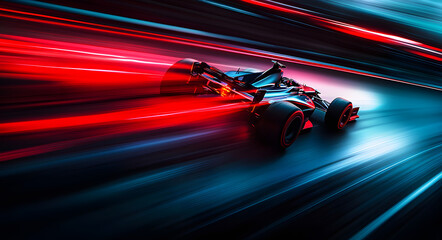 Red Formula 2 Car Speeding on the Track with Red and Black Streaks
