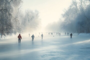 Wall Mural - people walking in the snow