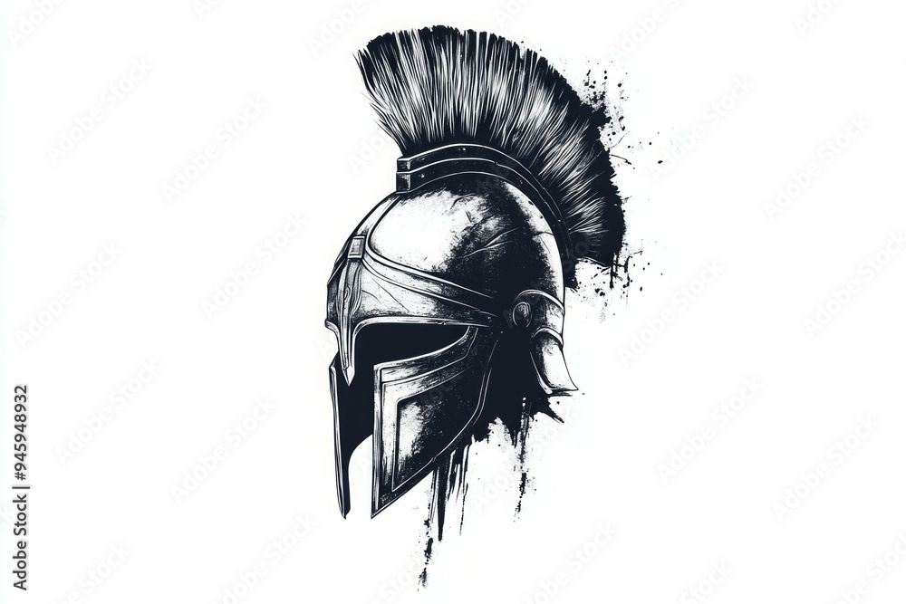 Pencil drawing spartan helmet on white background black and white ...