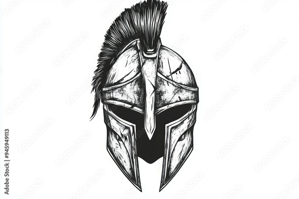 Pencil drawing spartan helmet on white background black and white. Spartan helmet tattoo design