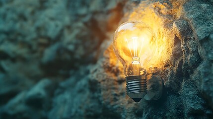 Poster - conceptual image of a glowing light bulb connected to an unseen power source symbolizing the spark o