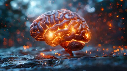 Poster - A glowing, fiery brain surrounded by swirling sparks, representing intense thoughts and creativity