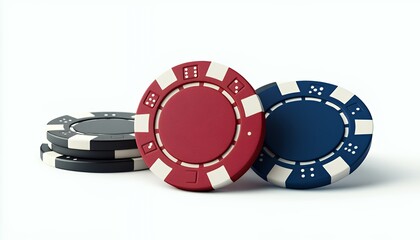 A collection of colorful poker chips stacked and arranged for gaming purposes.