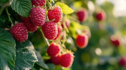 Canvas Print - Ripe Raspberries on a Branch