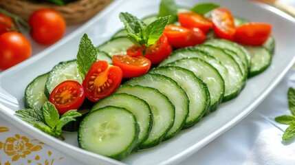 Wall Mural - Cucumber and Tomato Salad with Fresh Mint