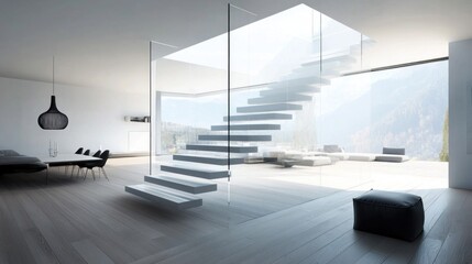 Sticker - Modern Minimalist Interior Design with Glass Staircase