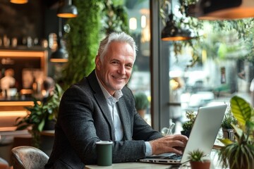 Aufkleber - Happy mature businessman with laptop in hand