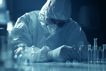Poster - Modern and pristine laboratory, with scientist handling micropipettes.