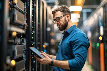 Poster - Stacks of large amounts of data on a tablet computer. Analyzes server and automation operations.