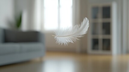 Wall Mural - Serene Floating Feather in Bright Modern Living Room