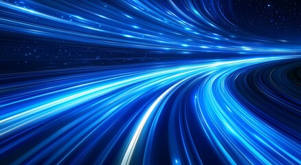 Leinwandbilder - Light streaks convey speed and motion in cool blue hues on a dynamic abstract background.