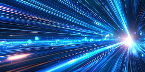 Leinwandbilder - Abstract concept, science, futuristic, energy technology. Digital image of light beams and lines with blue light.