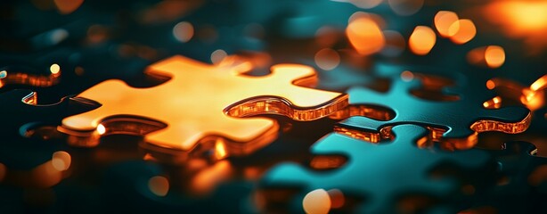 Poster - A digital puzzle network of glowing pieces illustrating connectivity, problem-solving, and technology concepts
