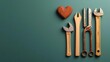 © Samon - A collection of old, rustic tools and a heart shape on a green background, symbolizing love for craftsmanship and handyman work.