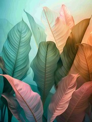 Wall Mural - A collection of banana leaves with a translucent quality, allowing multiple layers to be visible. Beautiful wallpaper