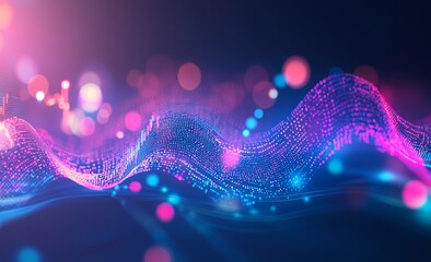 Poster - An abstract graph of the future stock market with dynamic numbers and lines on a dark blue background.