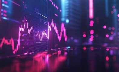 Poster - Stock market graph with dynamic lines and numbers on a dark blue background, illustrating financial success in business