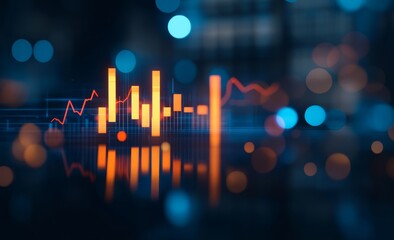 Poster - A blue and orange stock market graph with a pattern of movements on an abstract digital background.