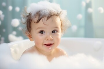 Poster - Baby portrait bathtub bathing.