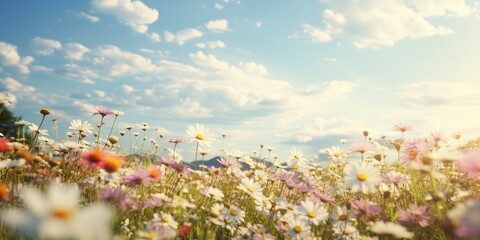 Canvas Print - A Field of Flowers Under a Bright Summer Sky