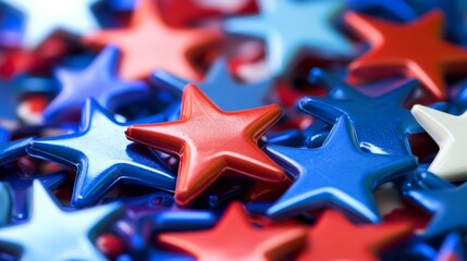 Stock image of red, white, and blue stars on a white background for the USA national holiday celebration