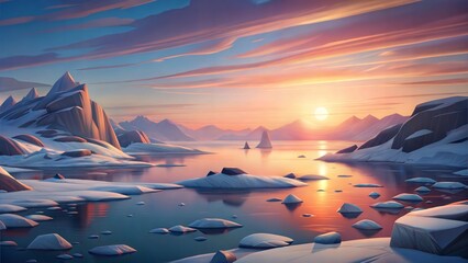 Wall Mural - an arctic with sunset conditions illustration background