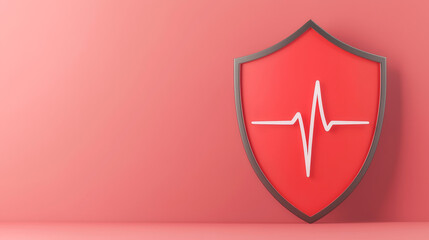 A striking red shield with a heartbeat line symbol, representing health and protection. Perfect for medical or health-related themes.