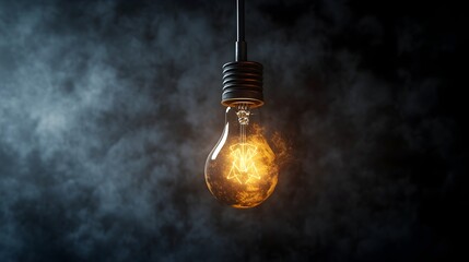 Poster - Suspended Illumination A conceptual image depicting a glowing light bulb suspended in mid air illuminating a dark environment and symbolizing the power of innovation creativity
