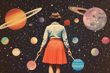minimal collage retro dreamy of galaxy astronomy universe space.
