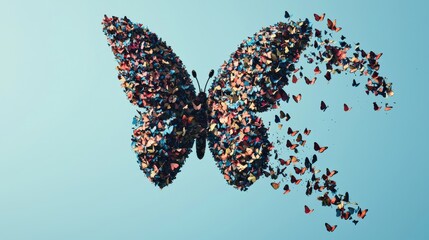Wall Mural - butterfly effect: depict an abstract butterfly flapping its wings, leading to a chain reaction of in