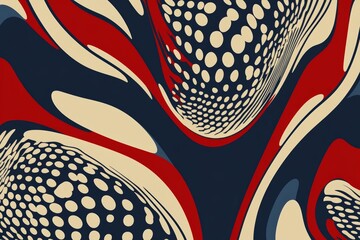 A minimalist design featuring red, white and blue halftone dots in the shape of waves. Clean lines create an elegant pattern Stock Photography