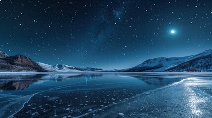 Sticker - Serene Night Sky Over Frozen Lake