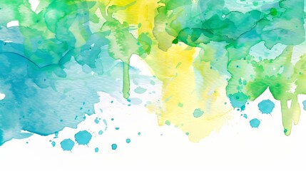 Poster - Vibrant abstract watercolor background in shades of green and turquoise, showcasing fluid brush strokes and a harmonious blend of colors, creating a calming atmosphere for various design applications