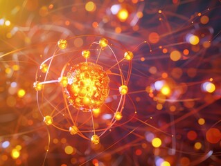 Poster - Abstract Representation of Atomic Structure with Electron Cloud and Nucleus Detail