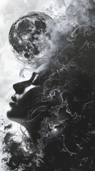 Canvas Print - Woman In Moonlight With Abstract Design.