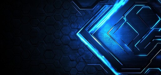 Poster - Business and technology presentation design with blue arrows on a dark blue background