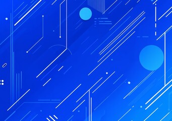 Poster - A blue and white abstract background with geometric shapes, featuring a technology theme