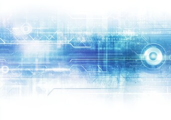 Poster - A blue and white abstract background with geometric shapes and a light effect, featuring a technology theme