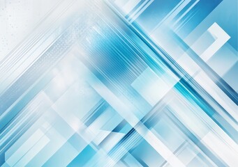 Poster - The abstract blue and white background features geometric shapes, technology concept banner Abstract futuristic light blue background with diagonal lines and square elements for web design or